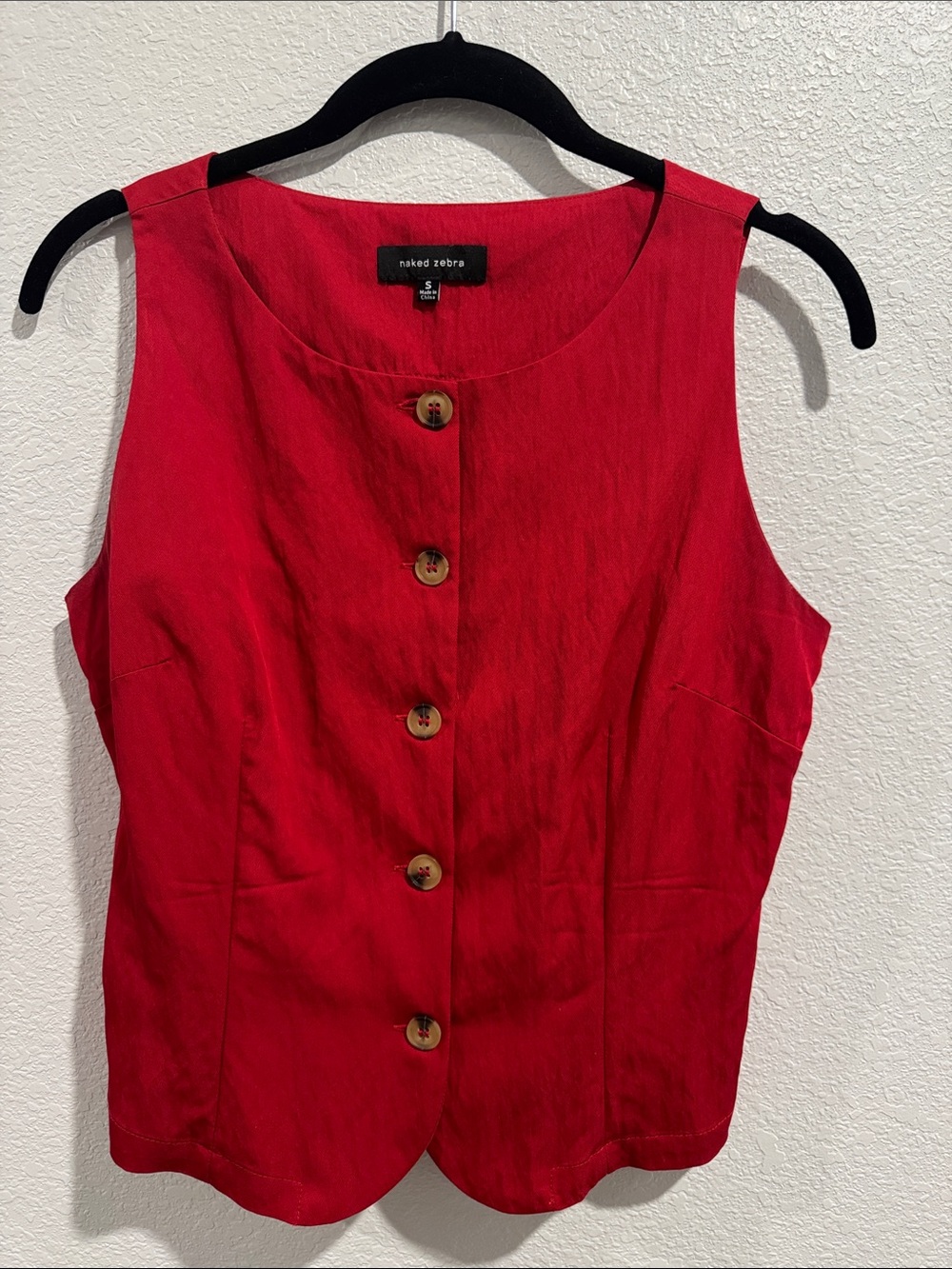 Naked Zebra Vibrant Red Button-Front Sleeveless Vest/Blouse.